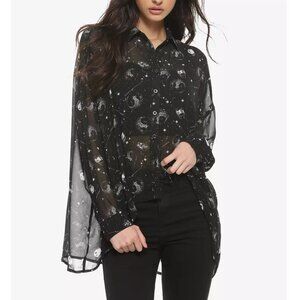 Hot Topic Harry Potter Divination Magic Print Sheer Long Sleeve Button Up Top